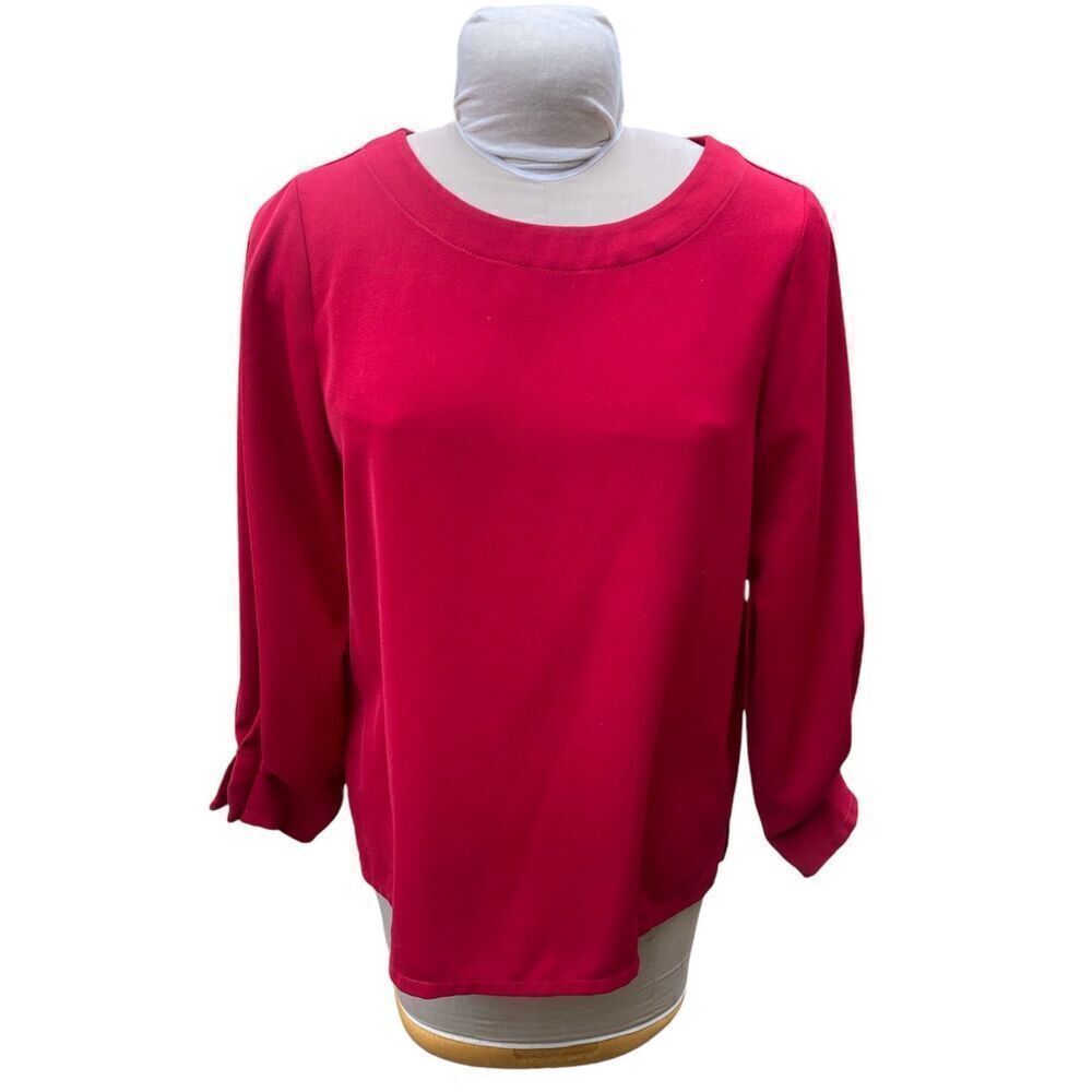 Jade Melody Tam Red Blouse Sz L Gathered Cuff Long Sleeve Valentines Day